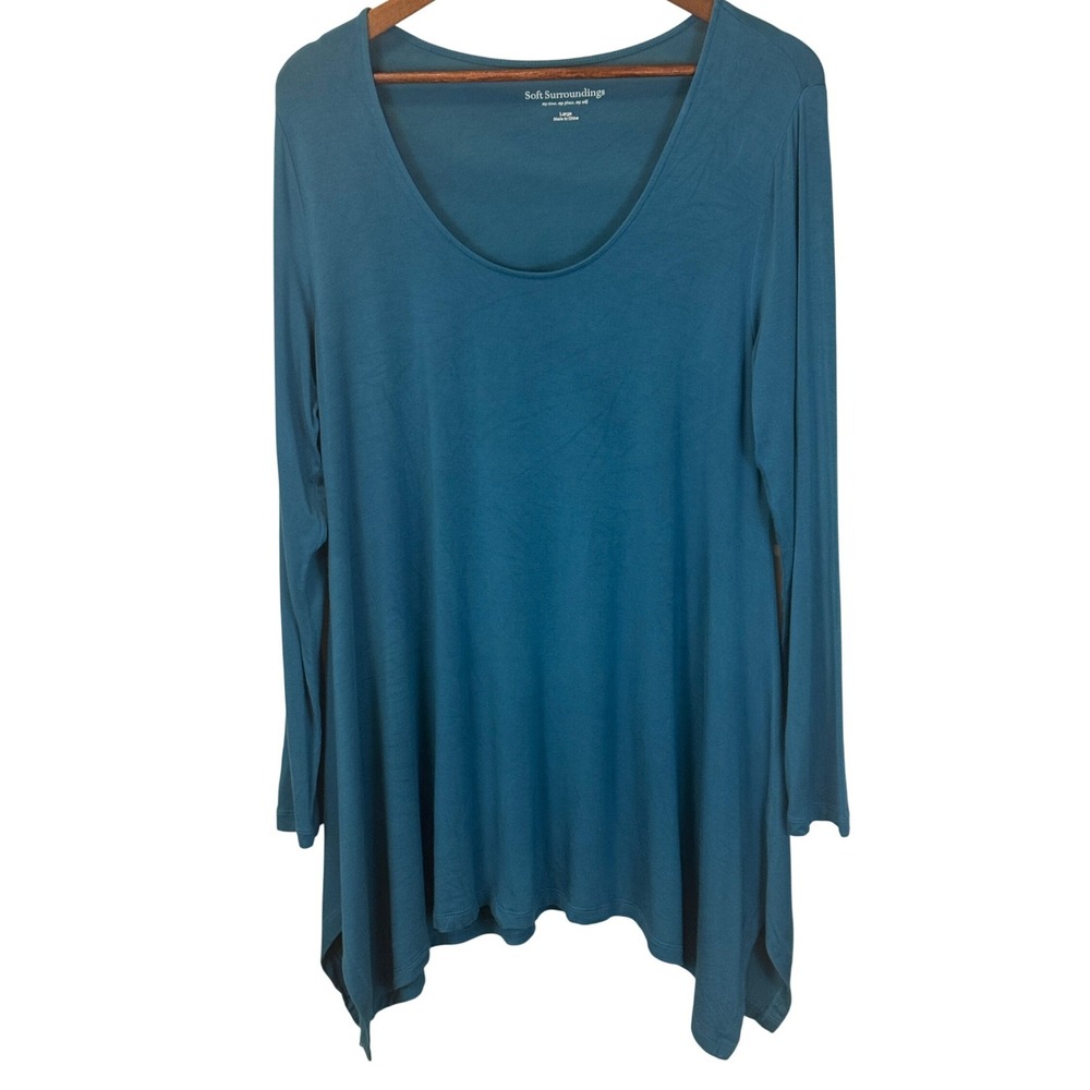 Soft Surroundings Timely Teal Blue Longline Scoop Neck Tunic Size Large